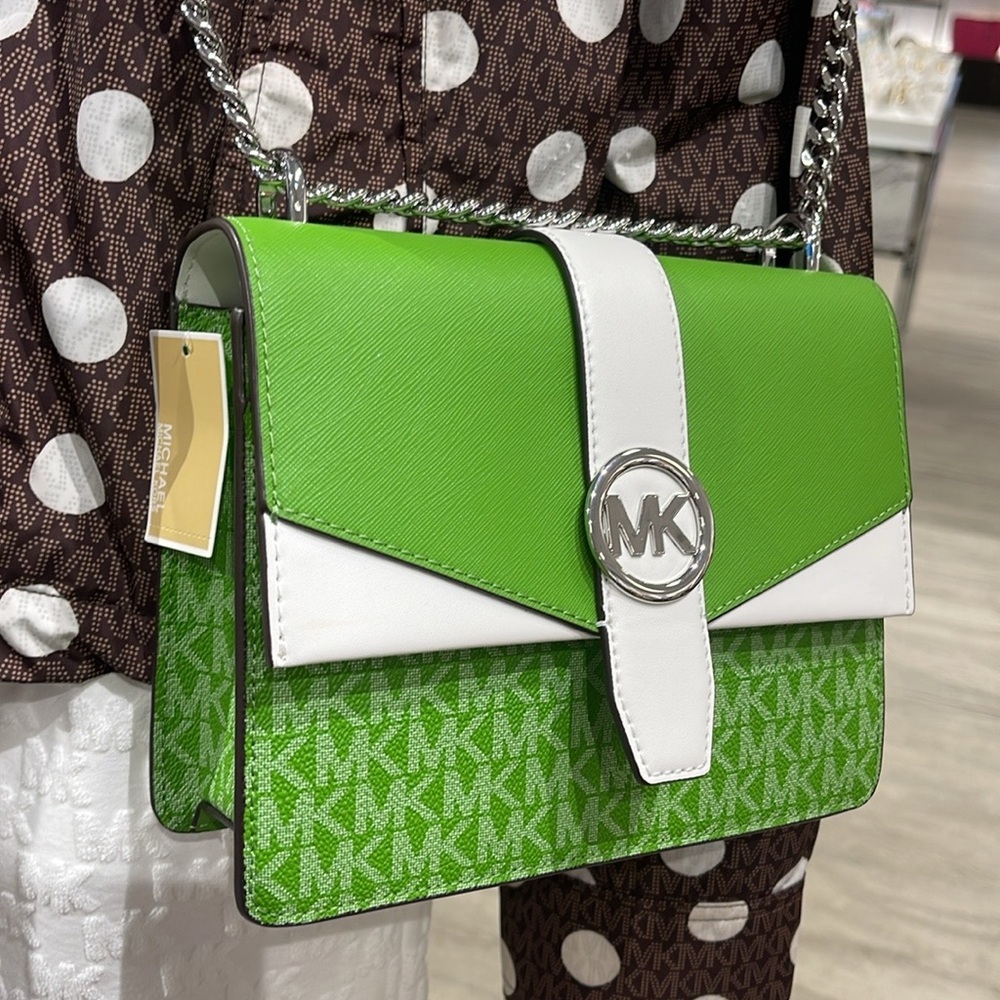 Michael Kors Greenwich Small Color-Block Signature Logo Flap Crossbody XBODY Bag - Picture 6 of 16